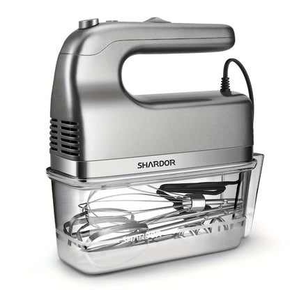 Electric Hand Mixer 250W with Storage Case – 5-Speed Plus Turbo Handheld Mixer with 5 Stainless Steel Attachments (2 Beaters, 2 Dough Hooks & 1 Whisk) – Kitchen Baking Mixer in Blue, Black, White & Silver