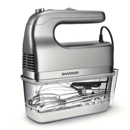 Electric Hand Mixer 250W with Storage Case – 5-Speed Plus Turbo Handheld Mixer with 5 Stainless Steel Attachments (2 Beaters, 2 Dough Hooks & 1 Whisk) – Kitchen Baking Mixer in Blue, Black, White & Silver