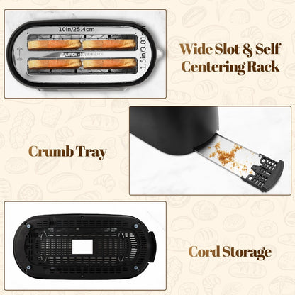 4 Slice Toaster with Touch Screen Control, 1.5" Wide Long Slots, 6 Browning Levels & 6 Bread Types – Digital Timer, Memory Function, Defrost & Reheat for Family Breakfast, White & Black