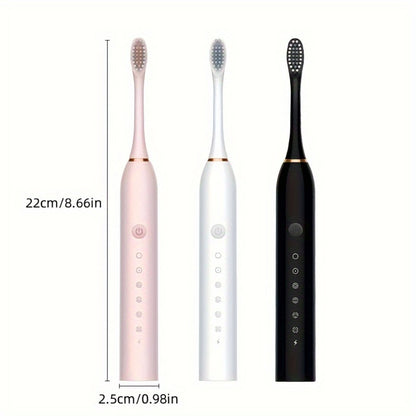 Rechargeable Electric Toothbrush with 6 Cleaning Modes & Smart Timer – USB Sonic Toothbrush for Adults, Replacement Heads Included, 3 Colors, Whitens Teeth & Protects Gums, Great Family Gift