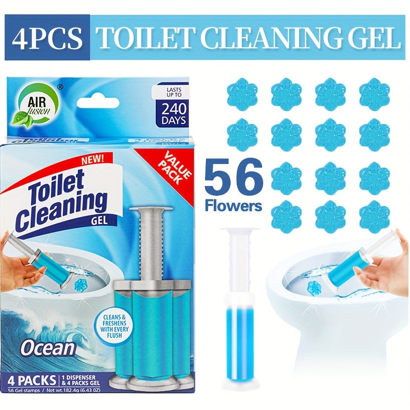 Toilet Cleaning Gel Stamp with Dispenser, Toilet Bowl Freshener & Cleaner Gel Stamps Prevent Scale & Toilet Ring, 6 Scents – Ocean, Lavender, Floral, Peach, Lemon, Pine – 4 Pcs or 8 Pcs Pack