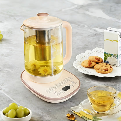 Electric Glass Kettle 1.8L with 18 Functions Removable Filter Multi-Functional Health Pot US Plug Thickened Borosilicate Glass