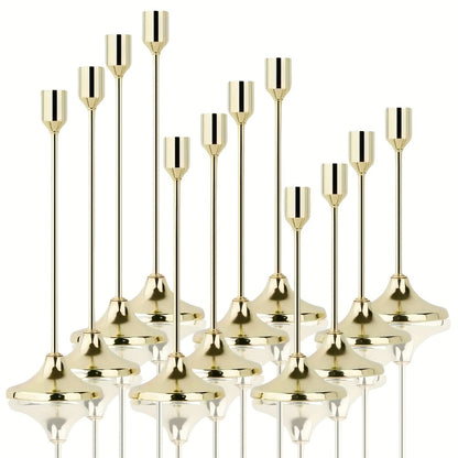 12pcs Metal Taper Candle Holders Set - Modern Tapered Design, Polished Finish, Tabletop Centerpiece for Christmas, Halloween, Weddings & Home Decor (Candles Not Included)