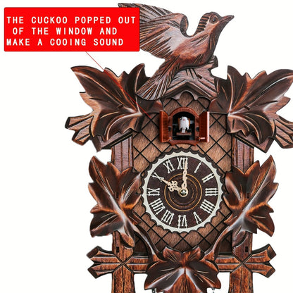 European Cuckoo Wall Clock Battery Operated - Fine Carved Handmade Wooden Clock with Hourly Cuckoo Sound 7AM-9PM, Vintage Home Decor Gift