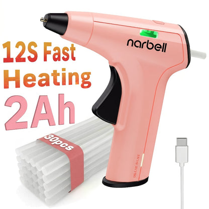 Cordless Hot Glue Gun Fast Heating USB Rechargeable 2000mAh – 12-Second Heat-Up, Anti-Drip Nozzle, Auto Shut-Off, Mini Glue Sticks Included, Portable Wireless Glue Gun for DIY Crafts, Home Repair, Floral & Plush Toy Projects