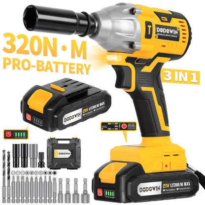 High Torque Impact Wrench Kit 320NM / 1000NM Brushless Cordless – 21V with 2.0AH / 4.0AH Batteries, Quick Charger, 6 Sockets & Full Accessories, Electric Impact Gun for Car Repair, Auto Mechanic & Home Use