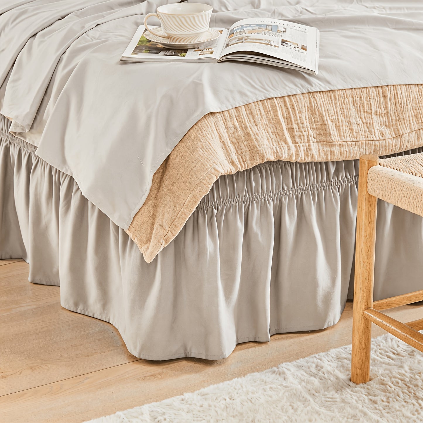 Ruffled Bed Skirt with Adjustable Elastic - Twin Full Queen King, 15-Inch Drop, Machine Washable, 30 Colors