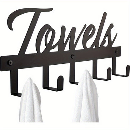 Wall Mount Towel Rack with 5 Hooks Farmhouse Bathroom Organizer Space Saving Towel Holder for Bathroom Kitchen Entryway Easy Install Rust Resistant