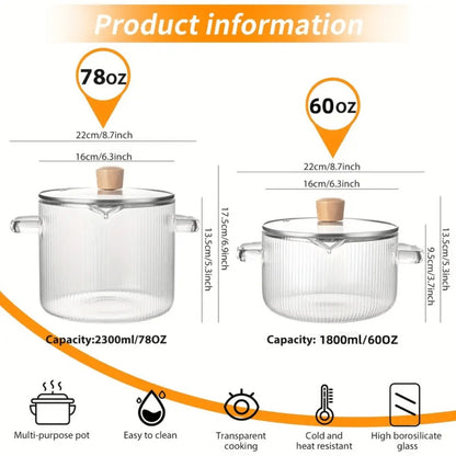 Borosilicate Glass Pot with Lid, Stovetop & Induction Safe, Dishwasher Safe, Heat-Resistant Glass Cookware for Soups, Milk, Baby Food & Noodles, Small 60.87oz & Large 77.77oz, Home & Restaurant