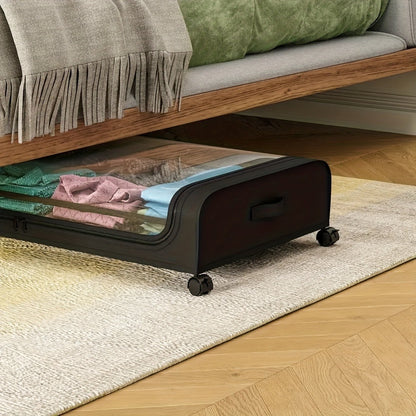 Under Bed Storage Organizer with Wheels & Lid - Metal Rolling Bins for Clothes Bedding Shoes Blankets Books (2pcs)
