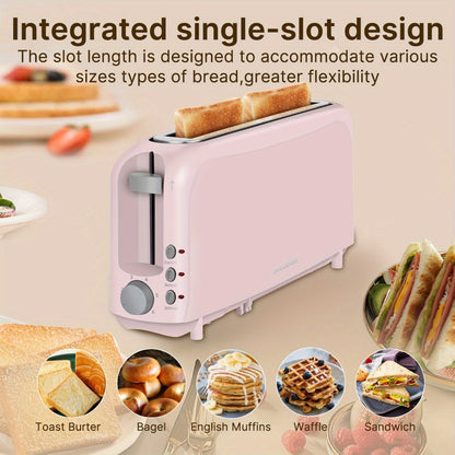 2 Slice Slim Toaster with 6 Shade Settings, Cancel Reheat Defrost Functions, Removable Crumb Tray – Compact 750W Bread Toaster for Kitchen Counter, Fits Bread Waffle Bagel