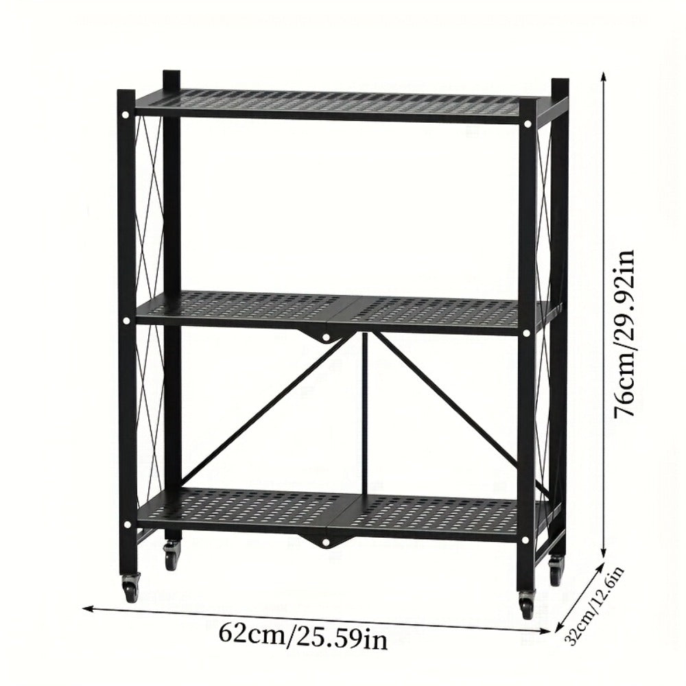 3/4/5-Tier Wheeled Storage Rack with Shelves – Foldable Floor-Standing Utility Organizer