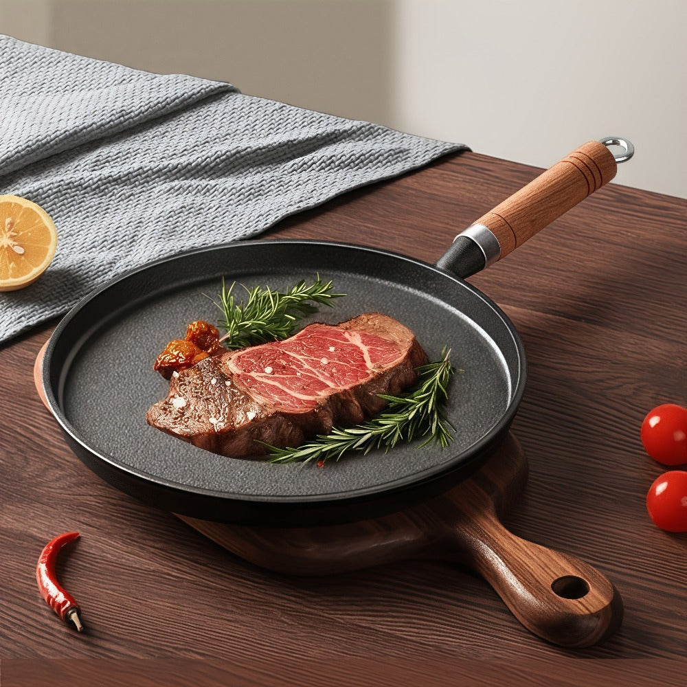 Cast Iron Skillet Non-stick Flat Pan 8.27/9.45/10.63 Inch for Pancakes Eggs & Crepes – Induction Gas Campfire Compatible Breakfast Griddle Pan for Indoor Outdoor Cooking