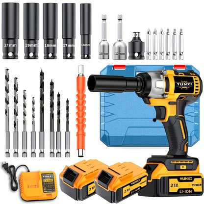 Cordless Impact Wrench 21V Brushless Electric Drill Set with 4000mAh Battery, Toolbox & Full Accessories, Wireless Power Drill for Automotive, Home & Industrial Use, Men's Gift
