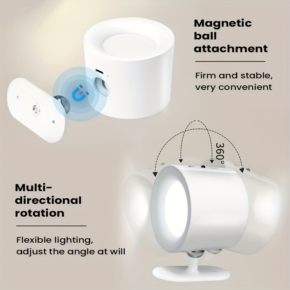 USB Rechargeable LED Wall Light 2 Pack – 360° Rotating Magnetic Ball Touch Control Reading Lamp with 3 Color Temps – Wireless Wall Mounted or Desktop Light for Bedroom Living Room