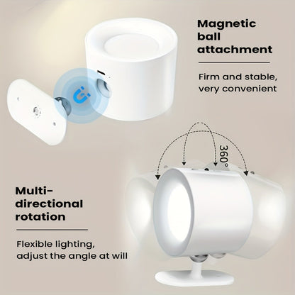 USB Rechargeable LED Wall Light 2 Pack – 360° Rotating Magnetic Ball Touch Control Reading Lamp with 3 Color Temps – Wireless Wall Mounted or Desktop Light for Bedroom Living Room