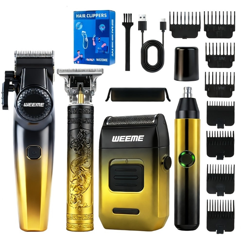 Men's Grooming Gift Box Set – Dragon & Phoenix Design, 2/4pcs Kit with Shaver, Hair Clipper, Nose Hair Remover & T9 Detail Trimmer for Shaving, Hair Cutting & Nose Hair Removal