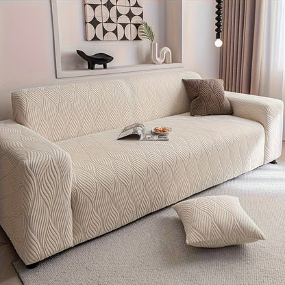 Polar Fleece Sofa Cover Modern Jacquard Elastic Slip-Resistant All Season Furniture Protector for Living Room Office Bedroom - 1 2 3 4 Seater with Free Matching Pillowcase