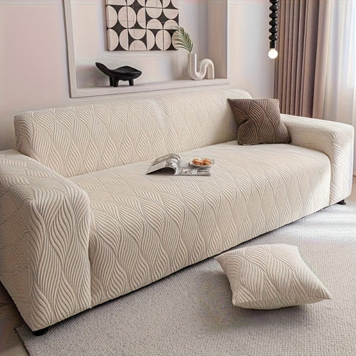 Polar Fleece Sofa Cover Modern Jacquard Elastic Slip-Resistant All Season Furniture Protector for Living Room Office Bedroom - 1 2 3 4 Seater with Free Matching Pillowcase
