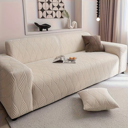 Polar Fleece Sofa Cover Modern Jacquard Elastic Slip-Resistant All Season Furniture Protector for Living Room Office Bedroom - 1 2 3 4 Seater with Free Matching Pillowcase