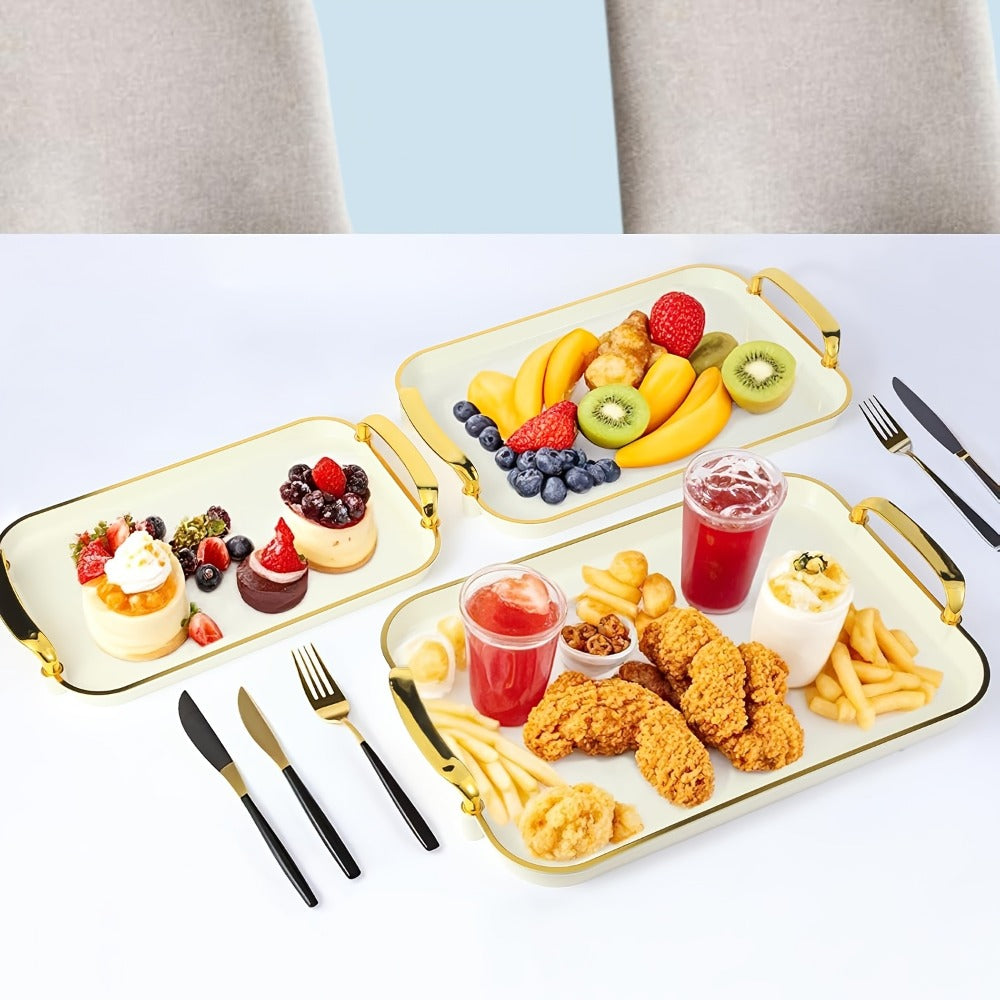 3-Piece Rectangular Serving Tray Set with Handles – Plastic Food Trays for Parties, Dinners & Gatherings, 16.5/15/13.2 Inch Nested Trays for Turkey, Cake, Cheese, Fruit & Appetizers