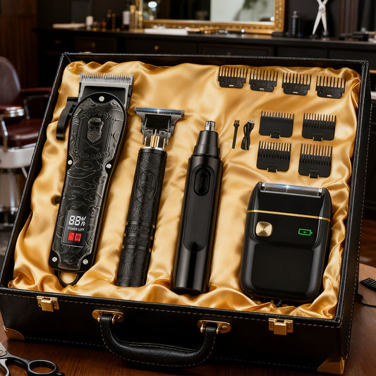 Men's Grooming Set USB Rechargeable Hair Clipper Electric Shaver Nose Ear Hair Trimmer with LCD Battery Display 2-Piece and 4-Piece Options Gift for Husband Boyfriend