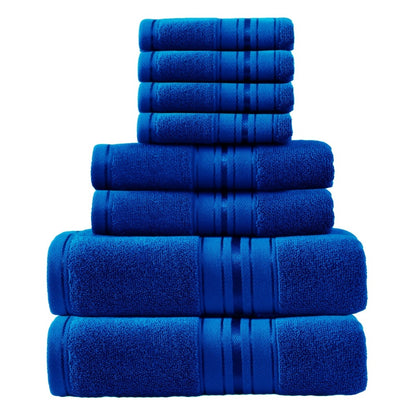 Cotton Bath Towel Set 8 Piece 550GSM Vintage Striped - 100% Cotton Hotel Quality Soft Absorbent Machine Washable | 2 Bath 2 Hand 4 Washcloths | 15 Colors | Bathroom Hotel Spa Gift