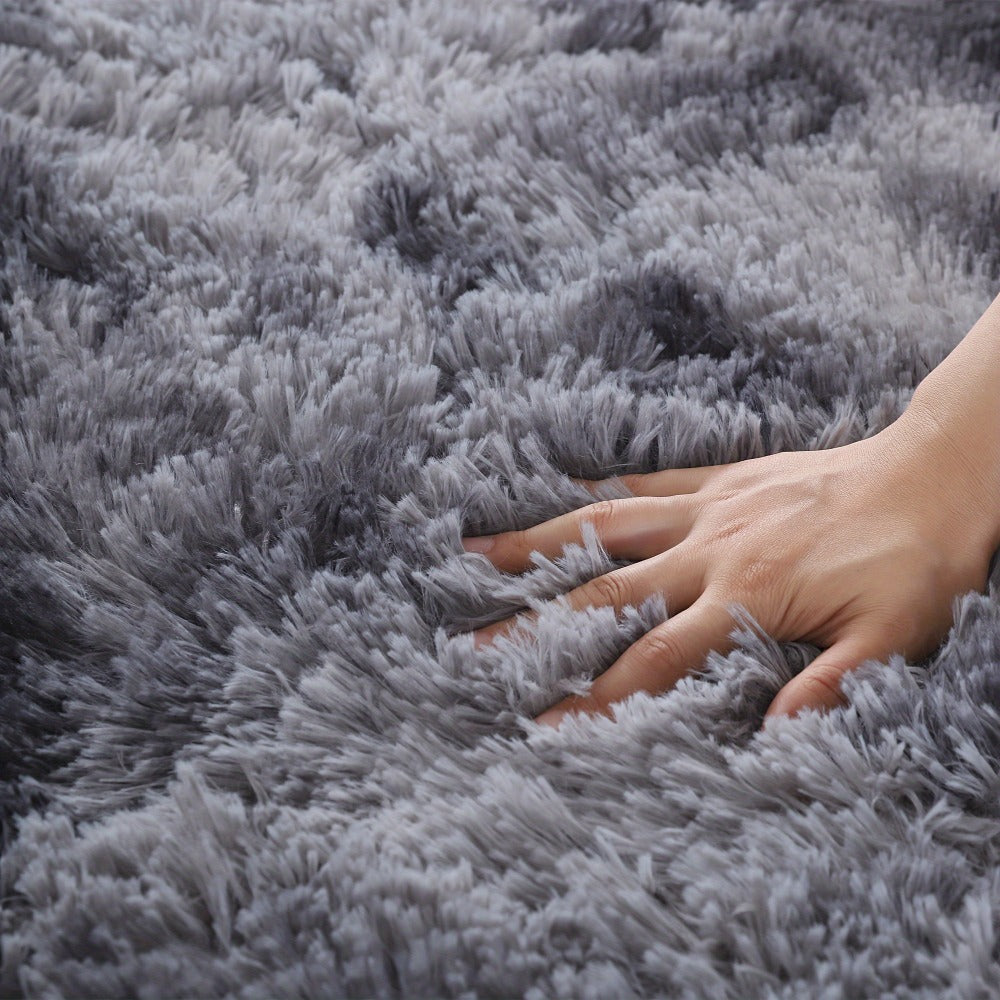 Fluffy Rug Plush Soft Indoor Carpet Non-Slip for Living Room Bedroom Hallway Runner Nursery Kids Play Area — Tie Dye & Solid Colors Multiple Sizes