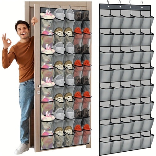 Over the Door Shoe Organizer 40 Pockets with 4 Hooks – Durable Fabric Hanging Shoe Storage for Closet, Entryway & Bedroom – Space-Saving Door Shoe Rack in Gray, White & Black
