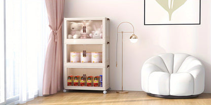 Foldable Storage Cabinet with Wheels & Lid – Stackable Closet Organizer for Clothes, Bedding & Bedroom, Space-Saving Wardrobe Box for Bedroom, Game Room, Dorm, 48QT Multi-Layer