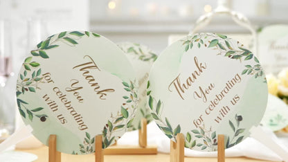 Wedding Hand Fans 100pcs Bulk Plastic Handheld Fans with Handle Greenery Leaf Design Cooling Fans for Ceremony Bridal Shower Party Guests Outdoor Hot Weather Events