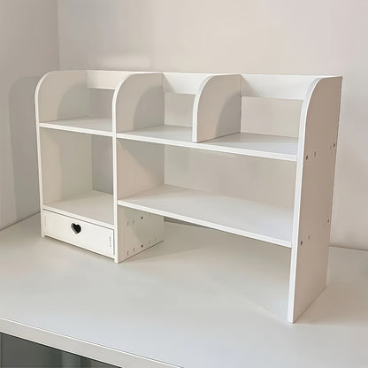 Desktop Organizer Double Layer Desk Shelf – 2-Tier Storage Rack for Office Supplies, Stationery, Cosmetics | Space-Saving Bookshelf for Bedroom, Dorm, Home Office, Waterproof Wood-Plastic