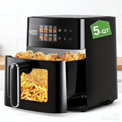 Air Fryer 5 Quart 8-in-1 Electric Hot Air Oven 1350W with LED Touchscreen & 360° Hot Air Circulation – Large Capacity Digital Air Fryer for Fry Roast Bake Grill Dehydrate, Black