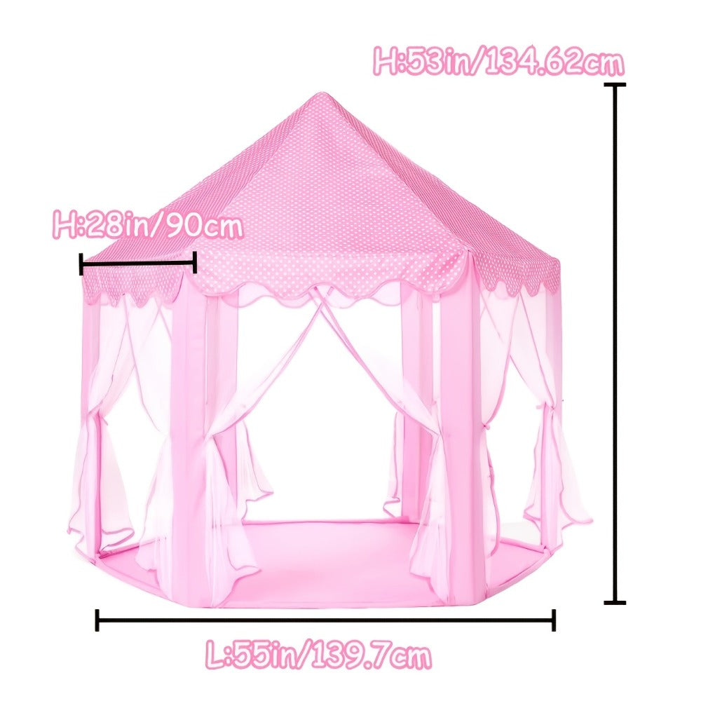 Kids Princess Tent Hexagonal Play Tent with Sheer Door Curtain – Flower Pattern Mosquito Net Castle for Girls, Indoor Outdoor Playhouse Canopy Bed Tent