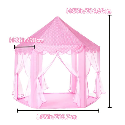 Kids Princess Tent Hexagonal Play Tent with Sheer Door Curtain – Flower Pattern Mosquito Net Castle for Girls, Indoor Outdoor Playhouse Canopy Bed Tent