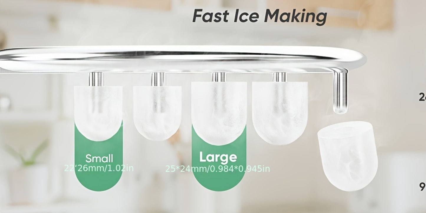 Countertop Ice Maker Machine Portable 9 Bullet Ice Cubes in 6 Minutes 26.5 Lbs Per 24 Hours 1.5L Water Tank Self-Cleaning with Handle Basket Scoop for Home Kitchen Office Bar Party Camping RV