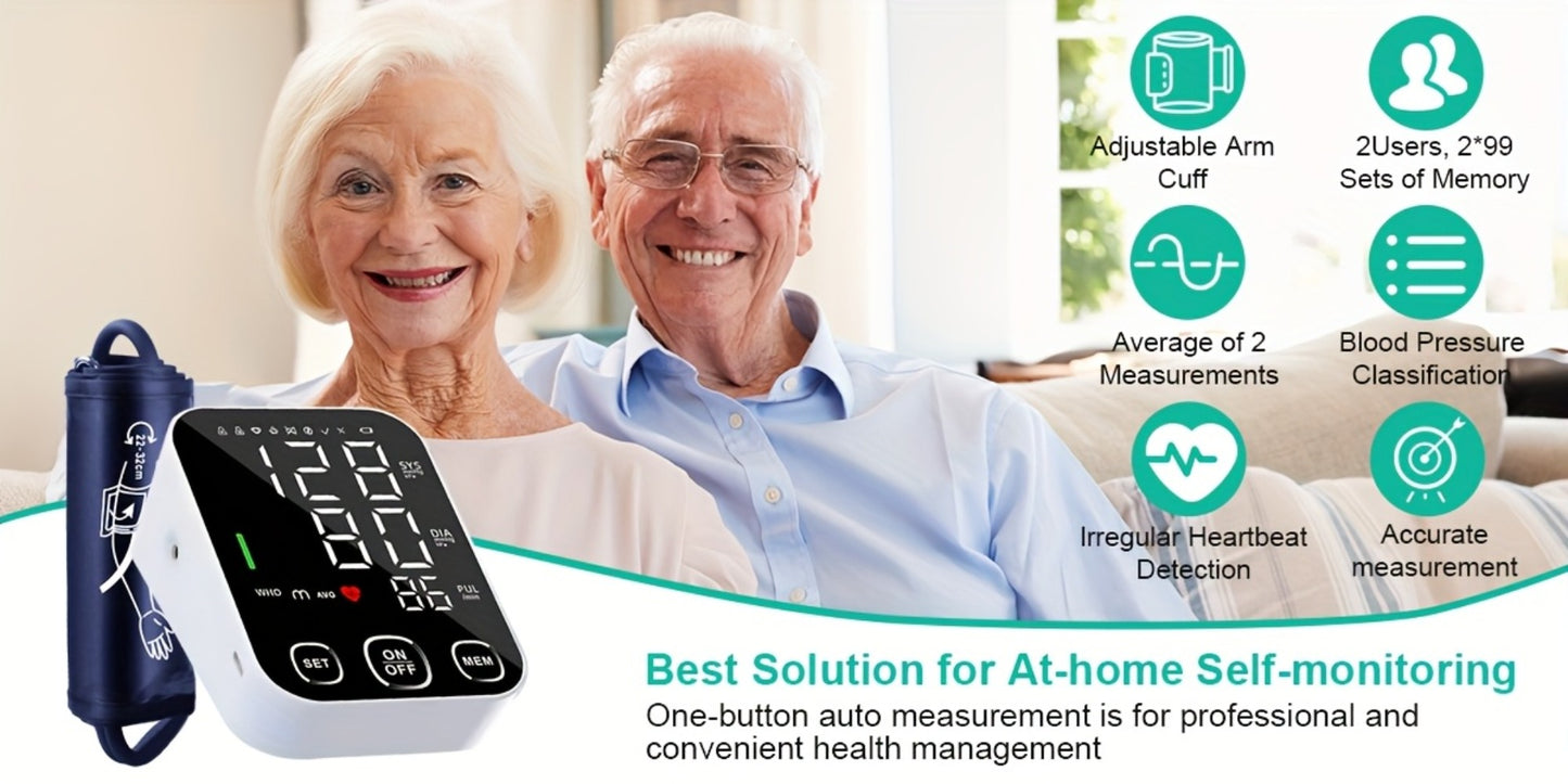 Blood Pressure Monitor Automatic Upper Arm – Large Cuff, 4.5" Backlit Screen, 2×99 Memory, Voice Broadcast, One-Touch BP Machine for Home Use