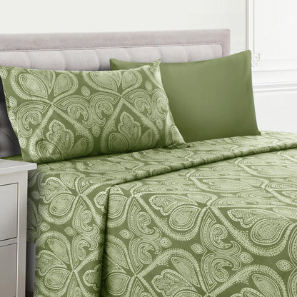 Paisley Bed Sheet Set 4 6 Piece 100% Brushed Microfiber Deep Pocket Fitted Sheet Soft Wrinkle Free Cooling Breathable Twin Full Queen King Cal King