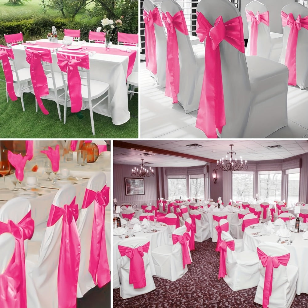 100pcs Satin Chair Sashes Bows for Wedding Banquet Party Event Decoration – 13 Colors, 18×275cm