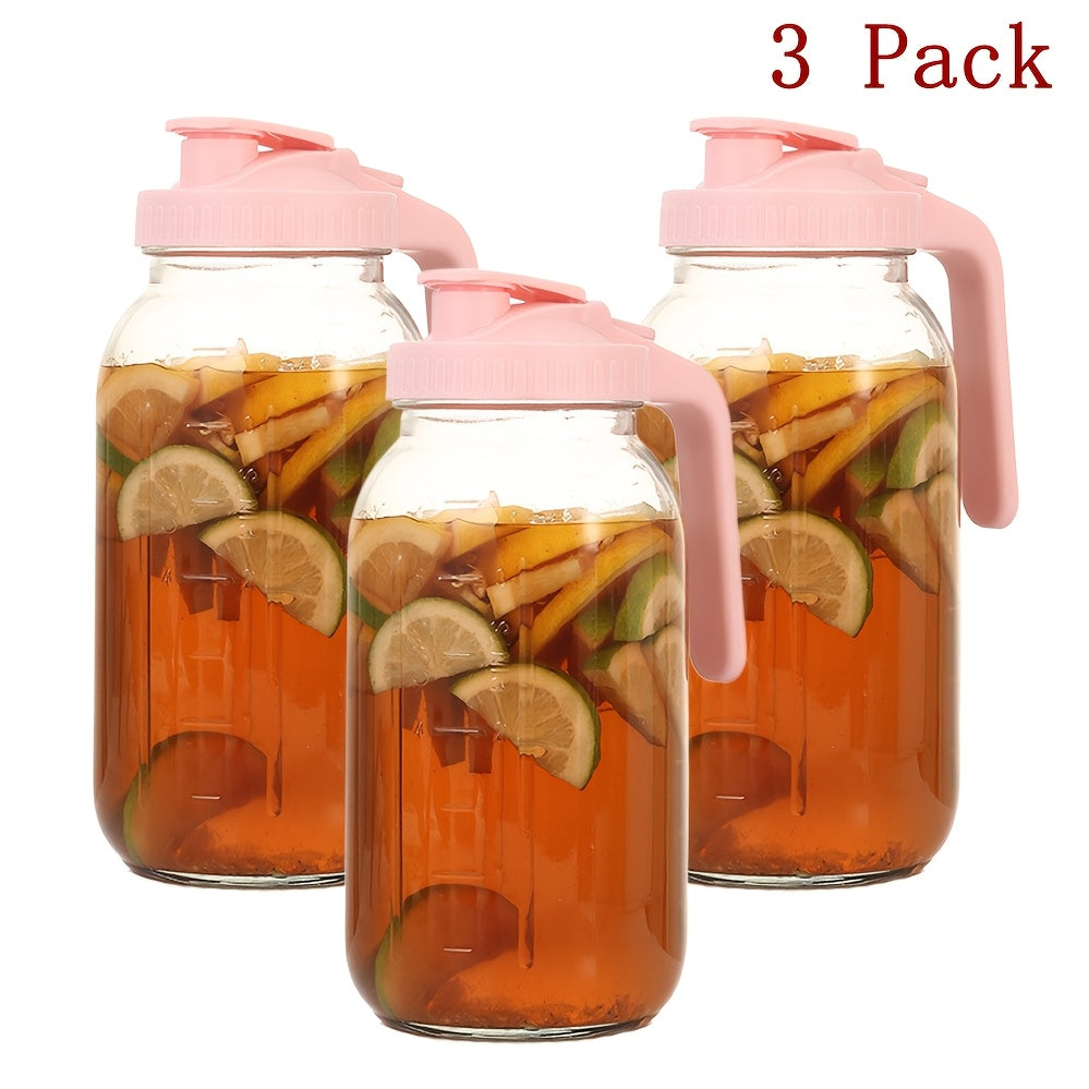64oz Mason Jar with Handle and Lid 2/3 Pack – BPA-Free Borosilicate Glass Beverage Carafe, Leak-Proof Drinking Jar for Juice, Water, Iced Tea