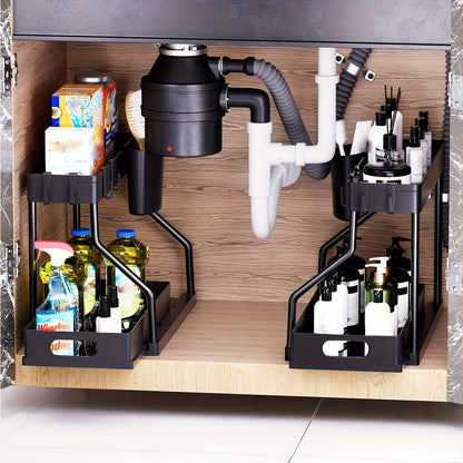 Under Sink Organizer 2pcs with Sliding Shelves – Durable Pull-Out Cabinet Storage for Bathroom Kitchen Space Saving Vertical Design