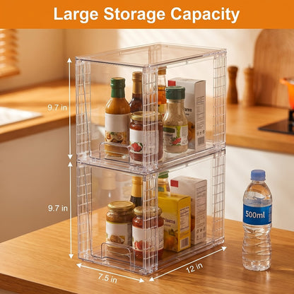 Under Sink Organizer 4 Pack - Clear Stackable Plastic Storage Bins, Drawer Organizer for Bathroom, Kitchen Cabinet, Pantry & Vanity - 9.7" High Undersink Storage