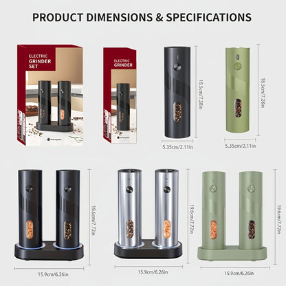 Electric Salt and Pepper Grinder Set – Rechargeable Automatic Mills with LED Light, Adjustable Coarseness & 3.72oz Capacity for Home Kitchen, BBQ, Restaurant & Outdoor Entertaining