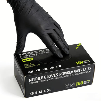 Black Nitrile Gloves 100 Count, 6 Mil Thick Latex-Free Disposable Gloves, Chemical Resistant Tear-Resistant Flexible Ambidextrous, for Automotive, Kitchen, Cleaning, Tattooing & Car Detailing – M, L, XL