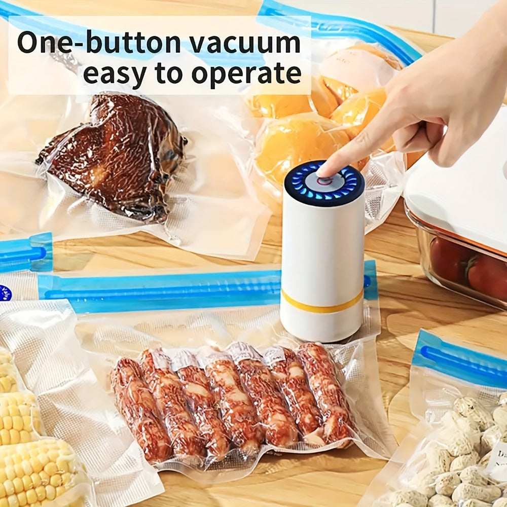 Vacuum Sealer Kit with USB Rechargeable Pump & 9 Reusable Vacuum Seal Bags (3 Sizes) — Portable Mini Electric Food Sealer for Sous Vide, Meal Prep & Food Storage