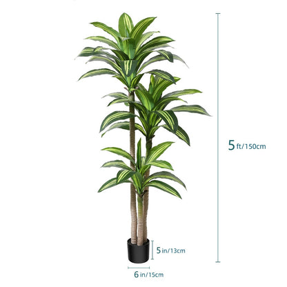 Artificial Dracaena Tree in Pot - Realistic Faux Tropical Floor Plant for Indoor & Outdoor Decor, Easy Assembly, All-Season Home Office Living Room Porch Decoration, Housewarming Gift, 4ft 5ft 6ft