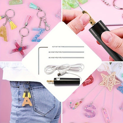 Mini Electric Drill Portable Handheld USB Rechargeable 5V Micro Drill for Jewelry Making Wood Metal Craft DIY Rotary Tool Set with Bits