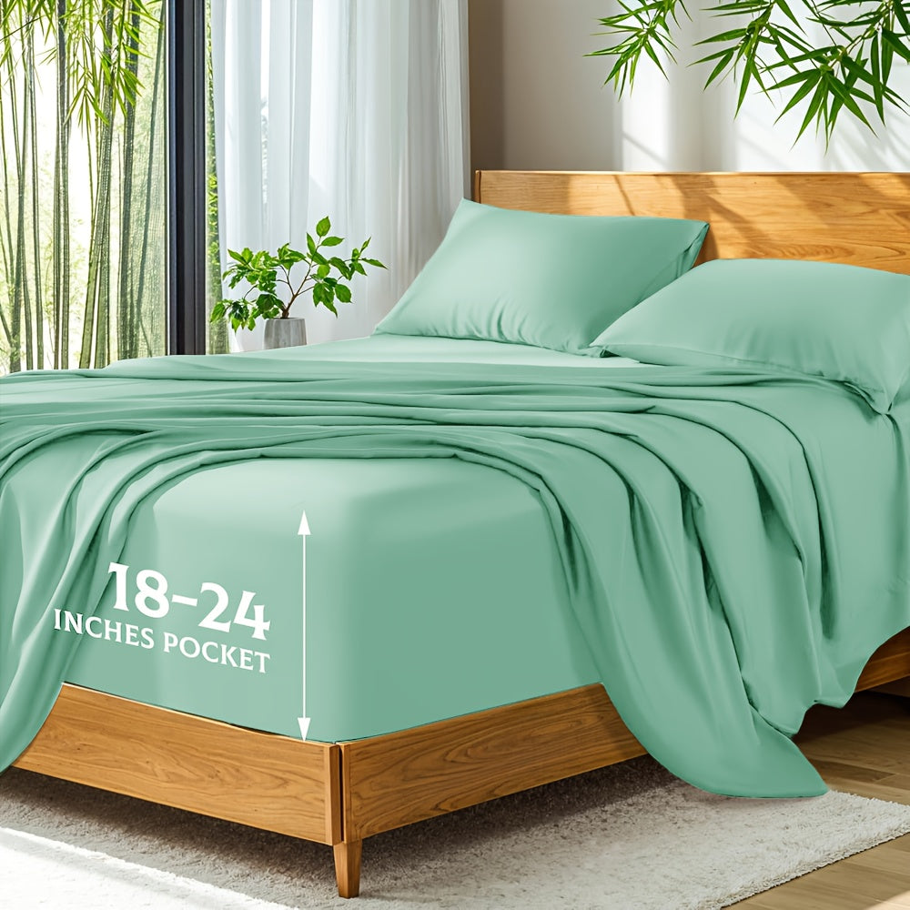 Bamboo Bed Sheets Set Twin Full Queen King – Cooling Breathable Viscose Fitted Sheet for Hot Sleepers Hotel Luxury Deep Pocket Bedding 13 Colors Available