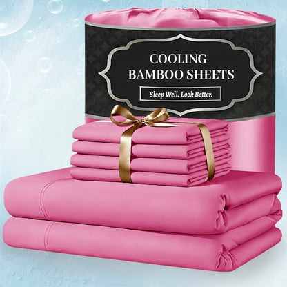 Bamboo Bed Sheet Set 4 Piece Extra Deep Pocket Cooling Breathable Soft Wrinkle Free Hotel Luxury Fitted Sheet Flat Sheet Pillowcases Twin Full Queen King