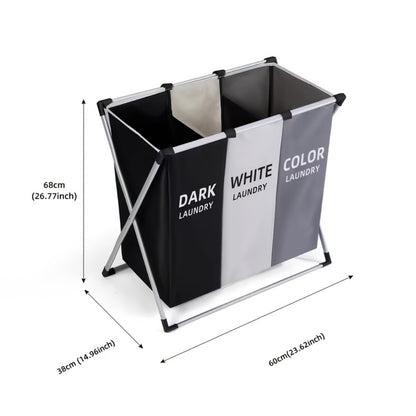 Laundry Hamper Sorter 3-Section Foldable Basket with Oxford Bags Large Rectangular Hamper with Handles Durable Fabric for Home Dorm Bathroom Bedroom College